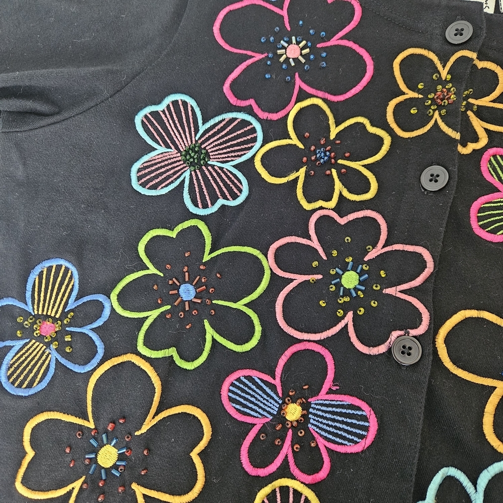 VTG Michael Simon Lite Beaded Floral Cotton Cardigan Grandmacore Novelty Small - Picture 7 of 8
